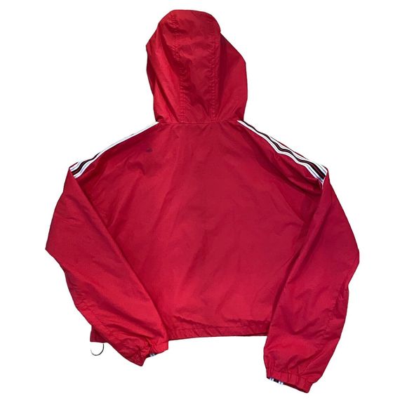Women's GARAGE Windbreaker Jacket Size Small Red Striped Cropped Full Zip Nylon - Picture 2 of 10